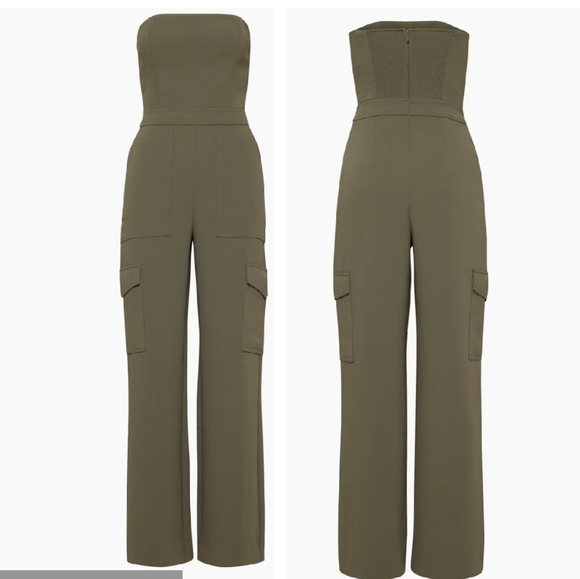 Aritzia Wilfred Strapless Wide Leg Jumpsuit Cordial Cargo Crepe Patch Pockets 2 - Picture 10 of 16
